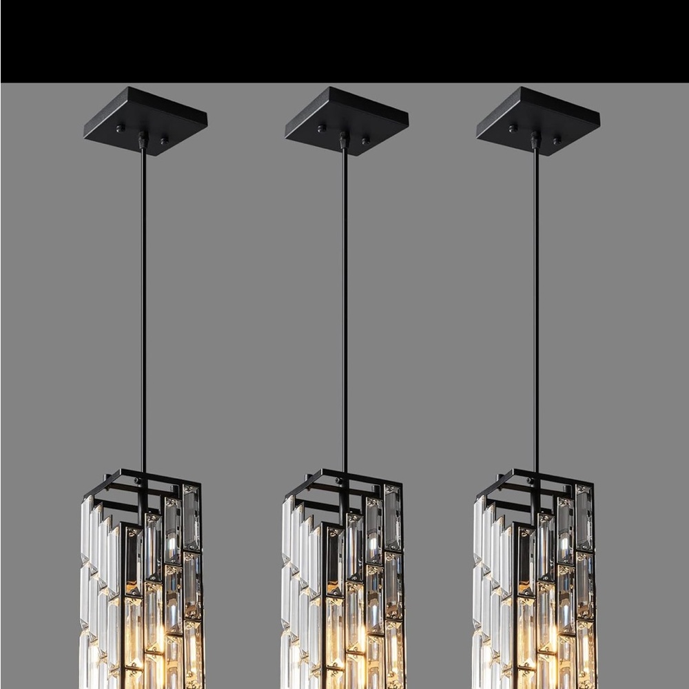 Modern Crystal Pendant Light Set of 3 – Black & Clear Glass - Picture 2 of 5